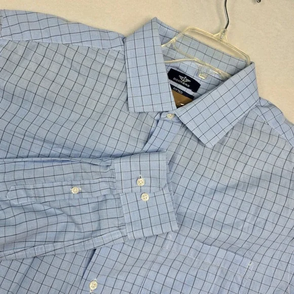 Dockers Mens Long Sleeve Blue‎ Plaid Button Down Dress Shirt Fitted Stretch Sz L - Picture 8 of 13